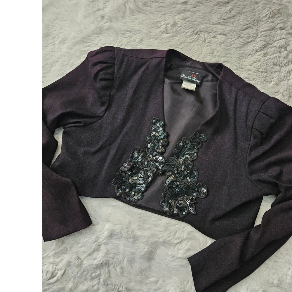 VTG David Rose Black Sequined Whimsygoth Shrug Cropped Evening Bolero Jakcet